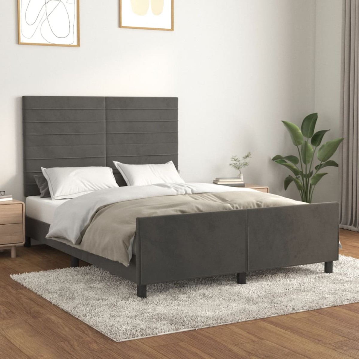 vidaXL Πλαίσιο Κρεβατιού με Κεφαλάρι Σκ. Γκρι 140x200 εκ. Βελούδινο