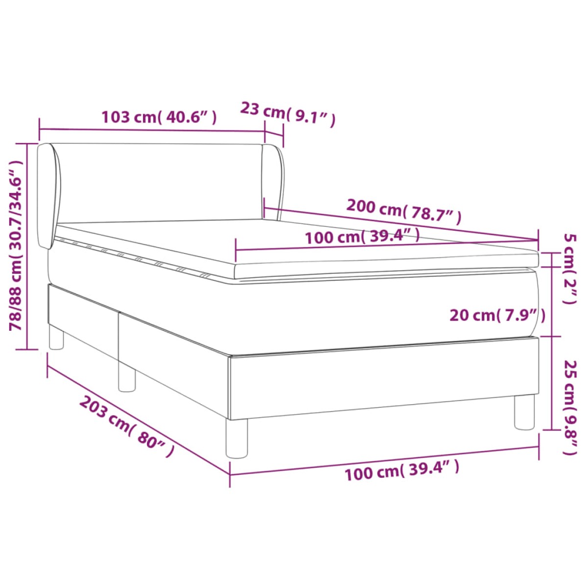vidaXL Κρεβάτι Boxspring με Στρώμα Μπλε 100 x 200 εκ. Υφασμάτινο