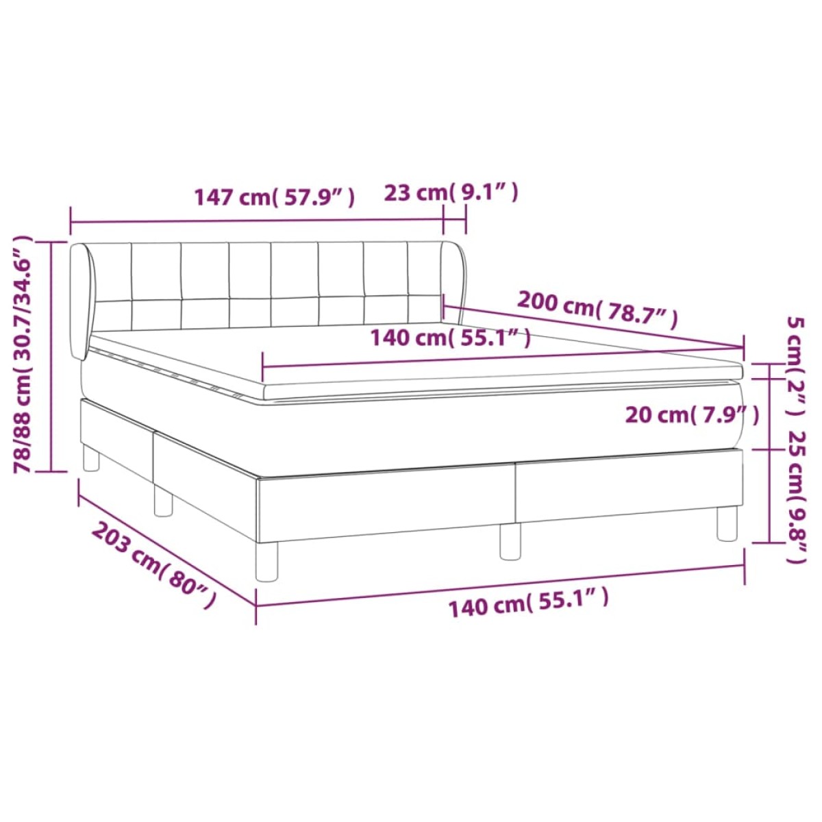 vidaXL Κρεβάτι Boxspring με Στρώμα Ανοιχτό Γκρι 140x200 εκ. Υφασμάτινο