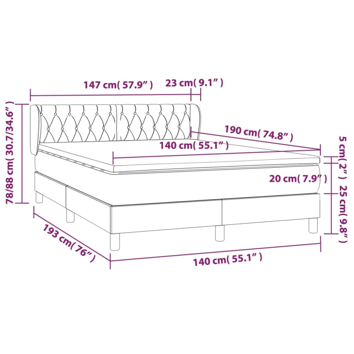 vidaXL Κρεβάτι Boxspring με Στρώμα Taupe 140x190 εκ. Υφασμάτινο