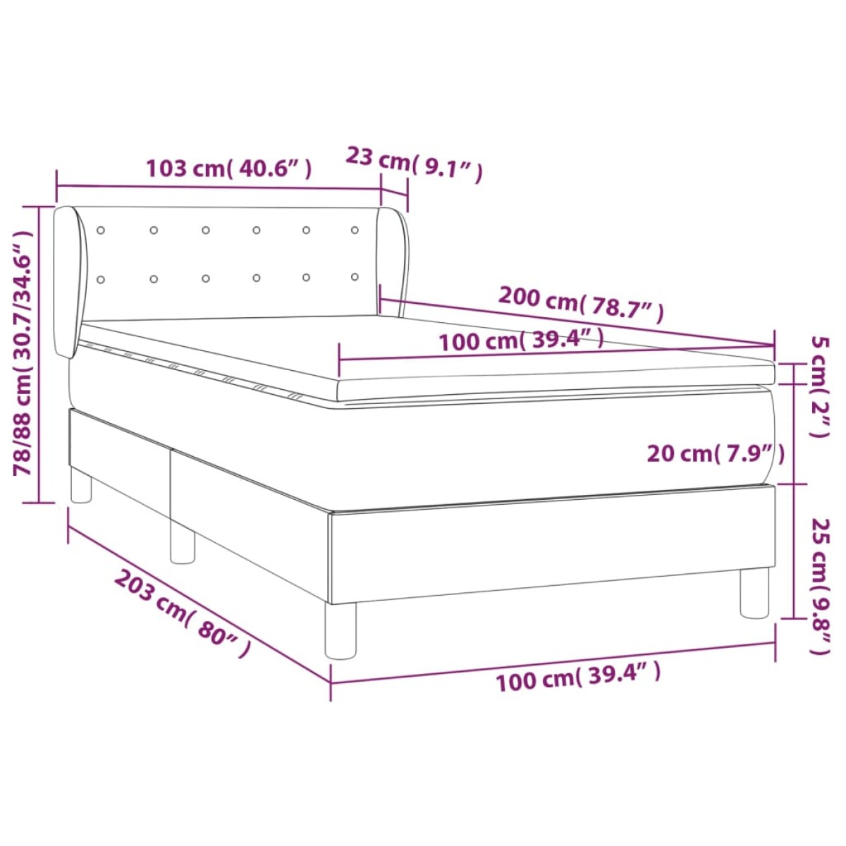 vidaXL Κρεβάτι Boxspring με Στρώμα Ανοιχτό Γκρι 100x200 εκ. Υφασμάτινο