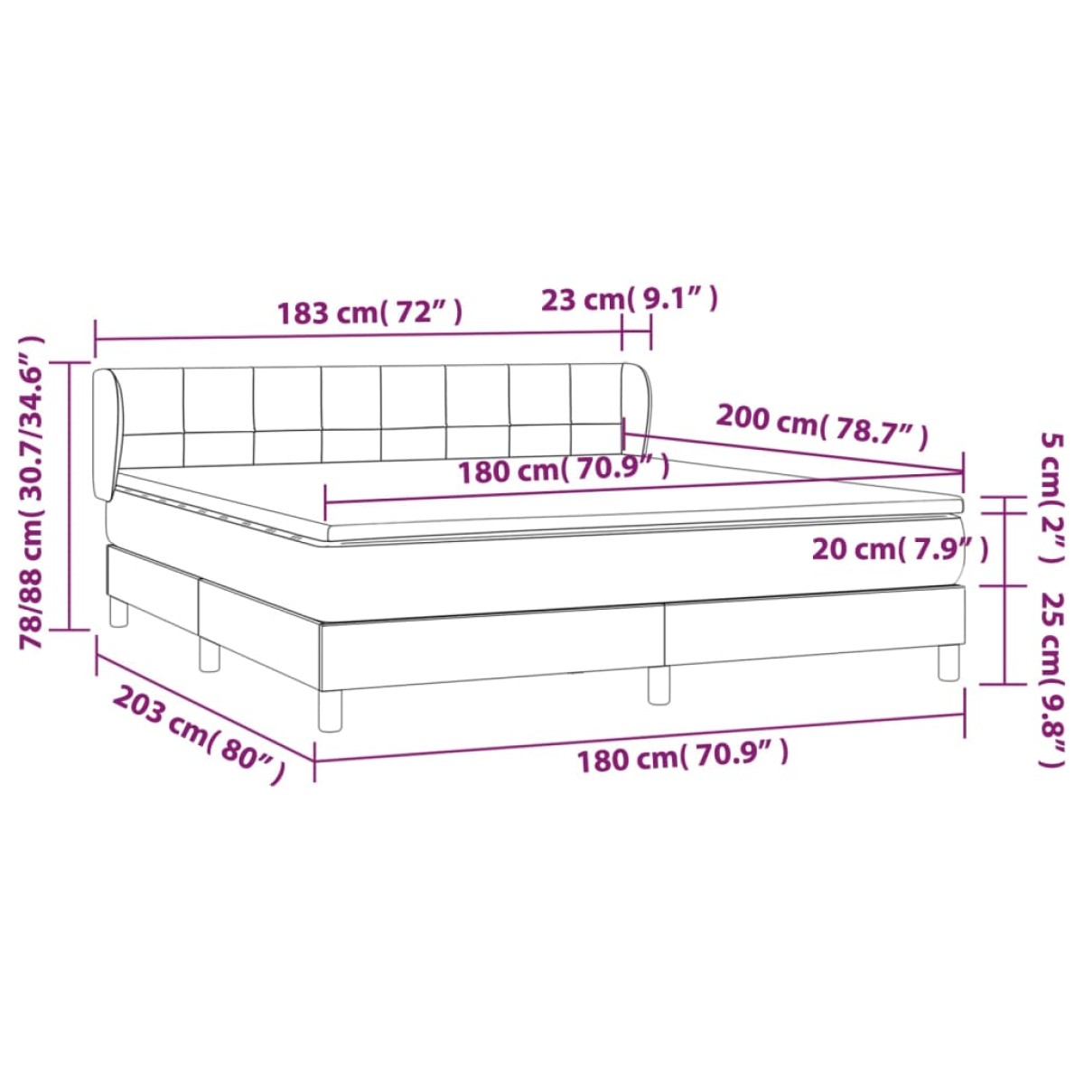 vidaXL Κρεβάτι Boxspring με Στρώμα Μπλε 180x200 εκ. Υφασμάτινο