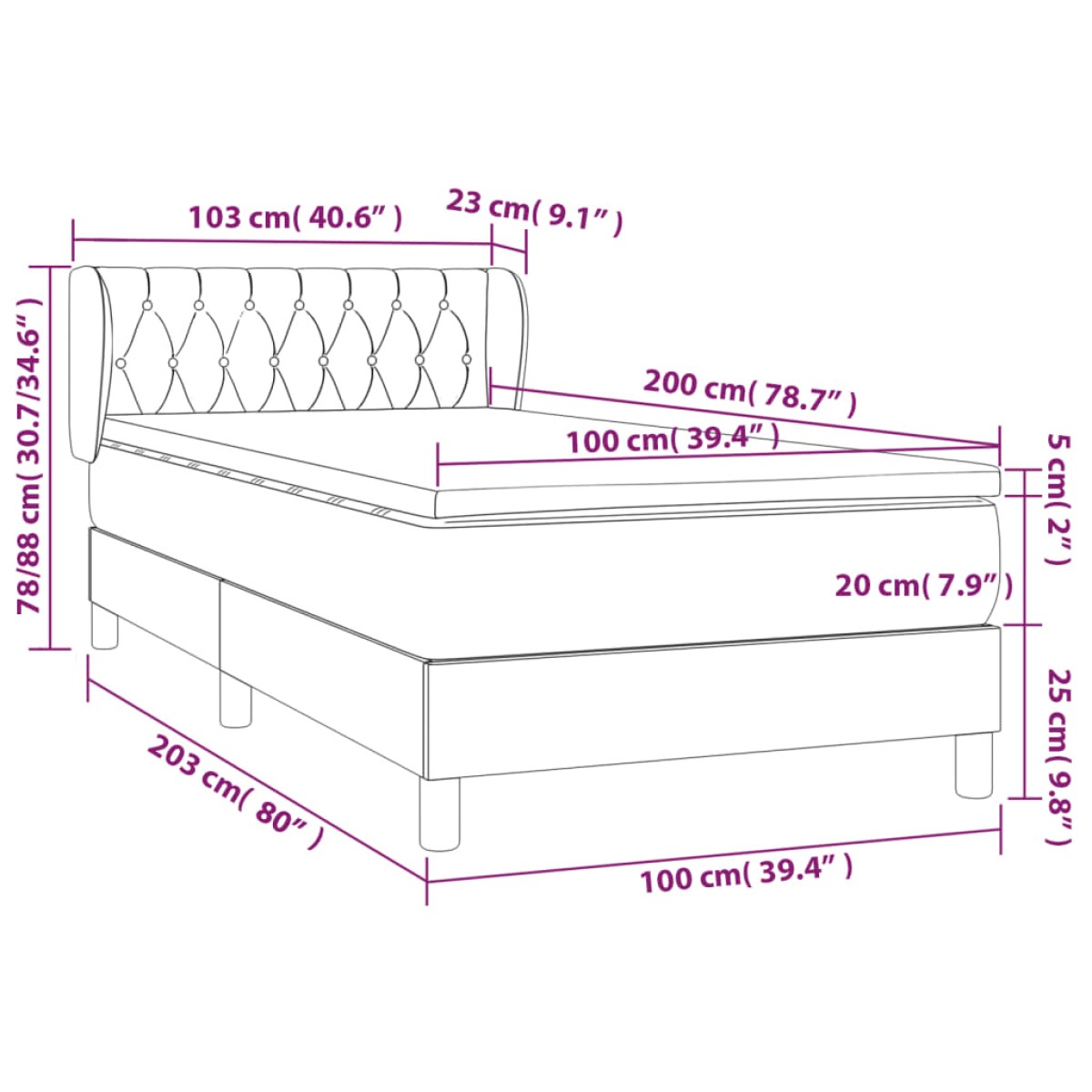vidaXL Κρεβάτι Boxspring με Στρώμα Μπλε 100 x 200 εκ. Υφασμάτινο