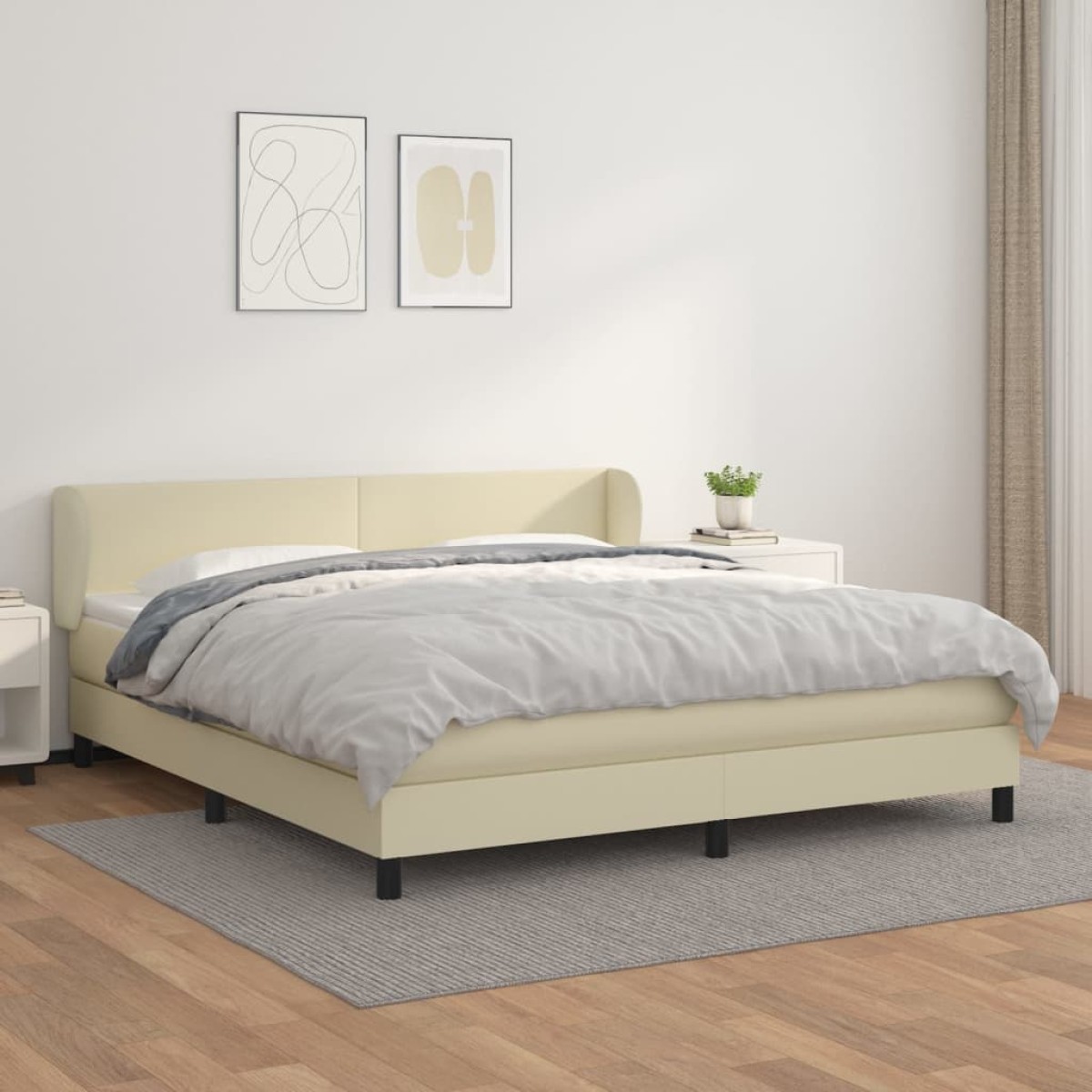 vidaXL Κρεβάτι Boxspring με Στρώμα Κρεμ 180x200 εκ. Συνθετικό Δέρμα