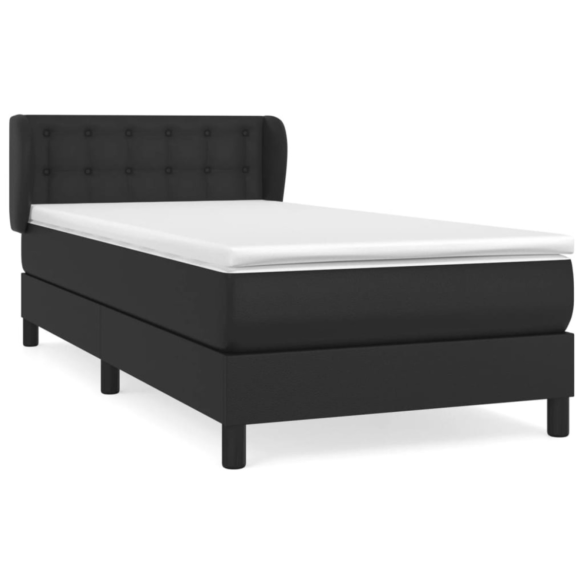 vidaXL Κρεβάτι Boxspring με Στρώμα Μαύρο 90x200εκ. από Συνθετικό Δέρμα