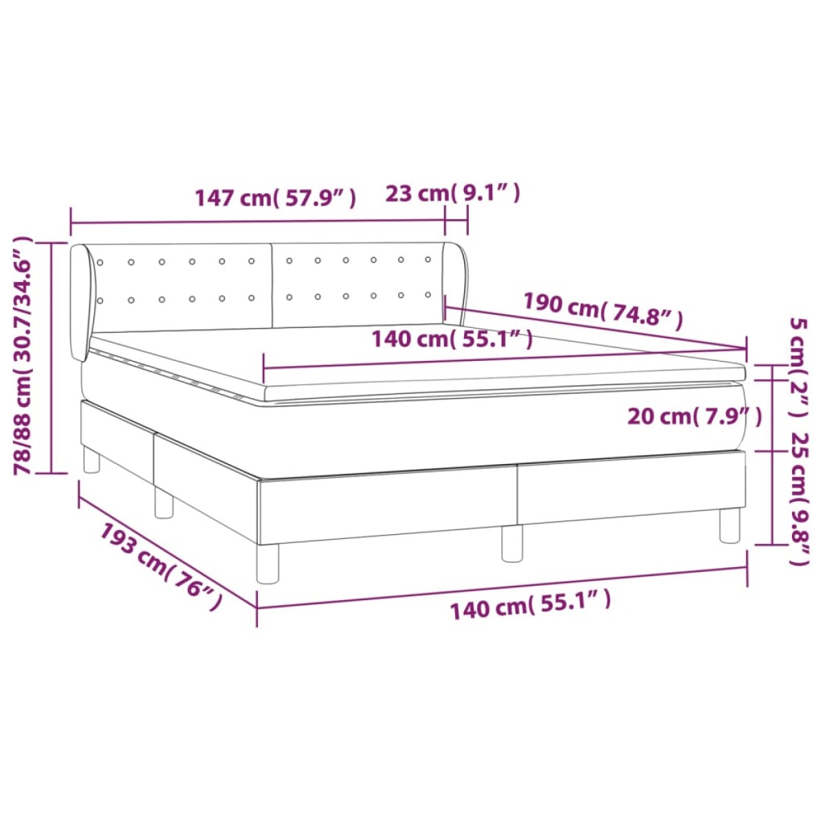 vidaXL Κρεβάτι Boxspring με Στρώμα Μαύρο 140x190εκ.από Συνθετικό Δέρμα