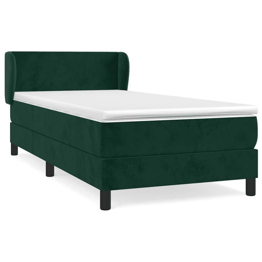 vidaXL Κρεβάτι Boxspring με Στρώμα Σκούρο Πράσινο 90x190 εκ. Βελούδινο