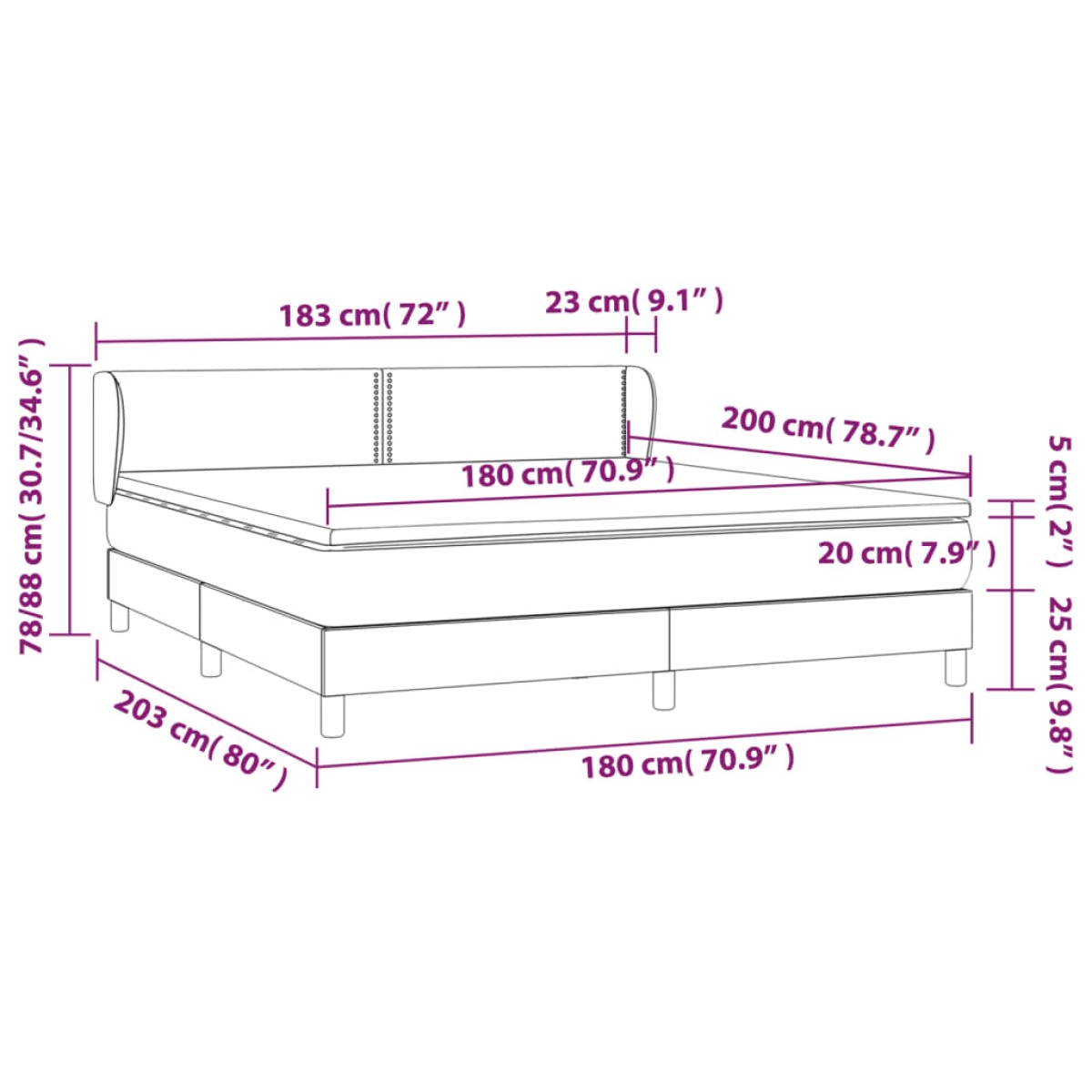 vidaXL Κρεβάτι Boxspring με Στρώμα Σκούρο Γκρι 180x200 εκ. Βελούδινο