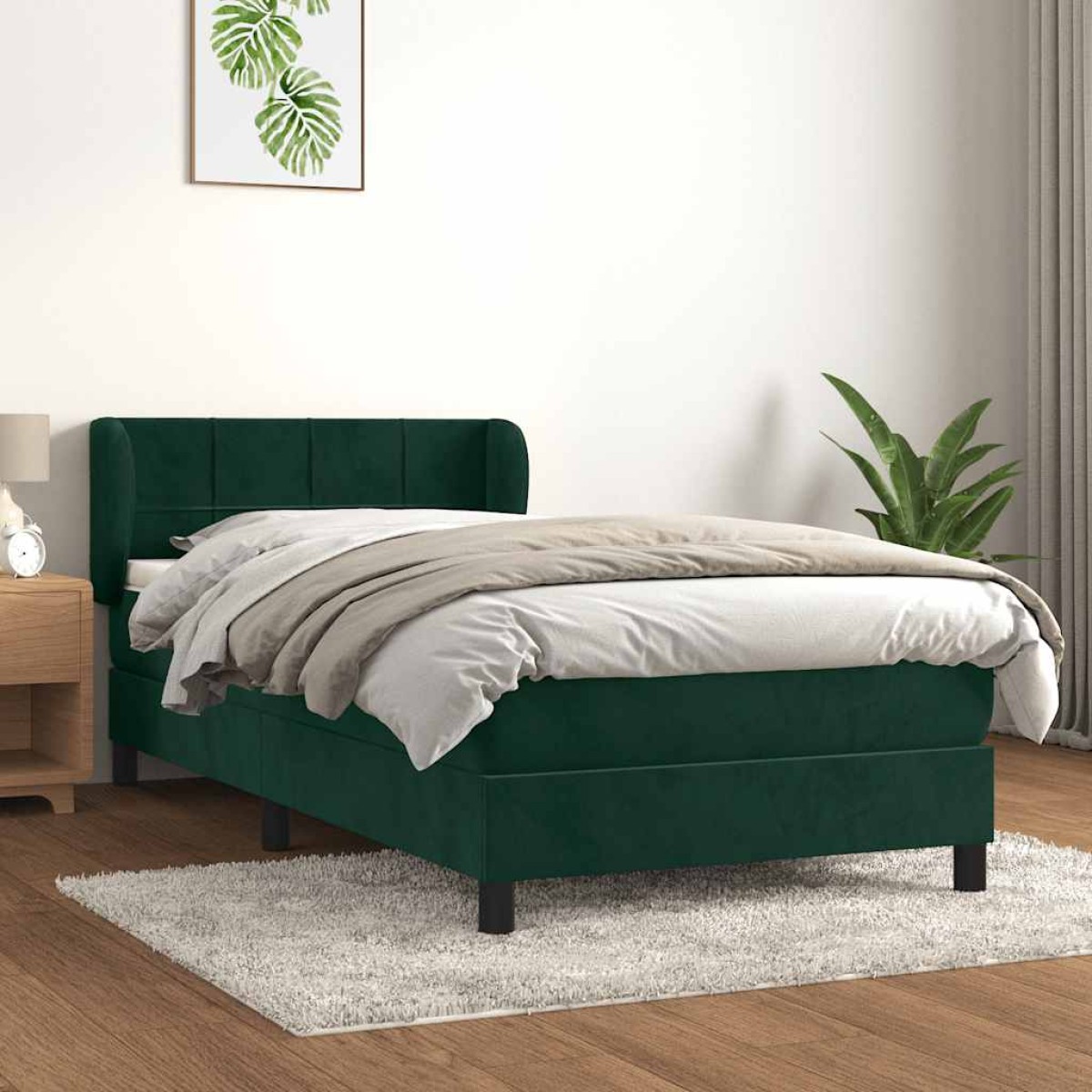 vidaXL Κρεβάτι Boxspring με Στρώμα Σκούρο Πράσινο 90x190 εκ. Βελούδινο