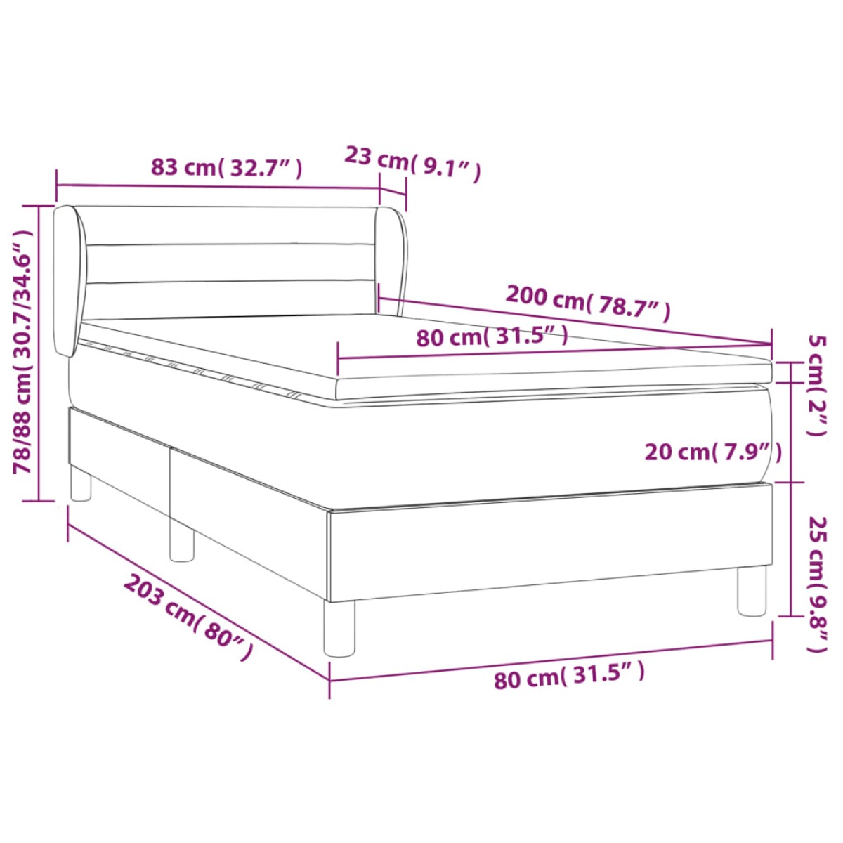 vidaXL Κρεβάτι Boxspring με Στρώμα Μαύρο 80 x 200 εκ. Βελούδινο