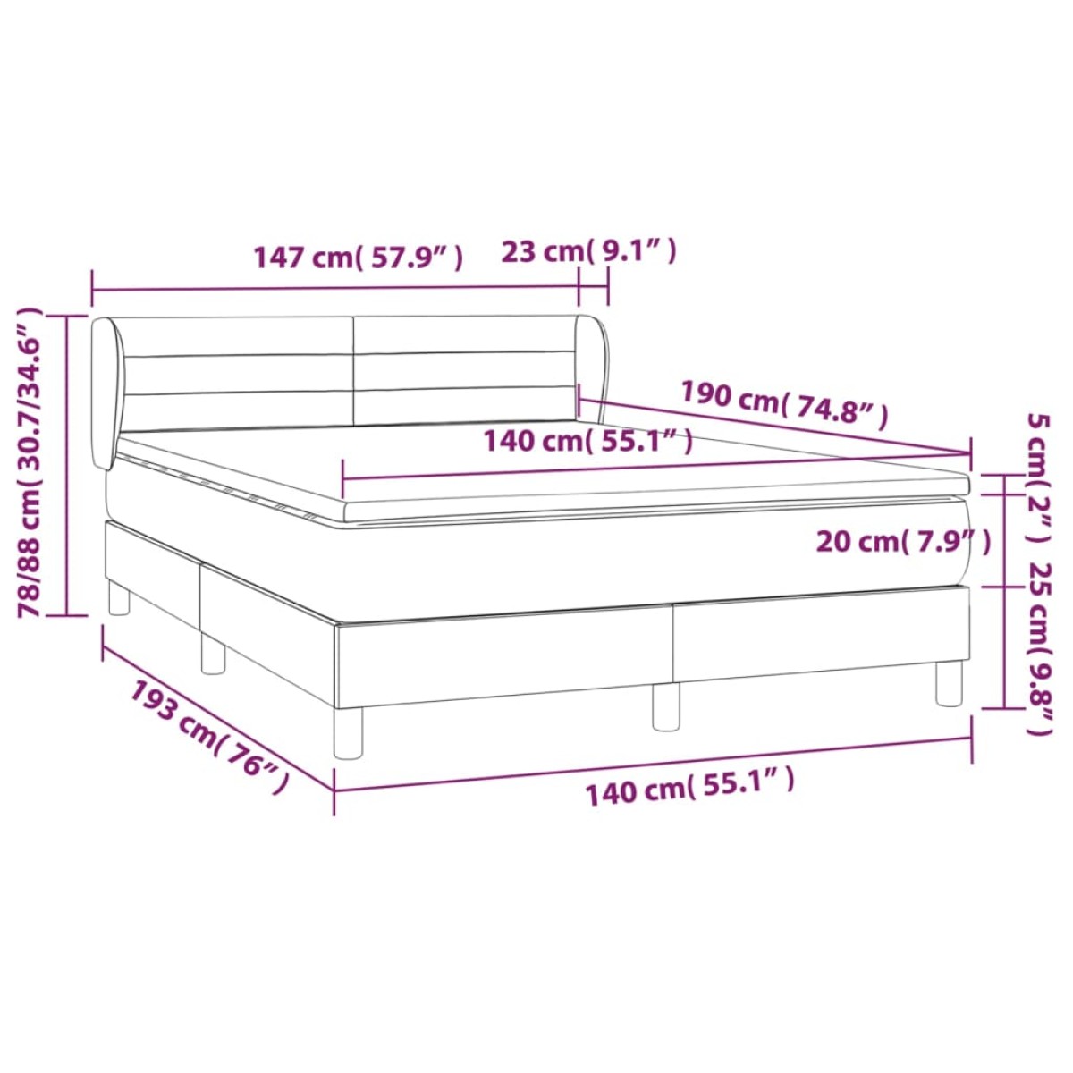 vidaXL Κρεβάτι Boxspring με Στρώμα Σκούρο Γκρι 140x190 εκ. Βελούδινο