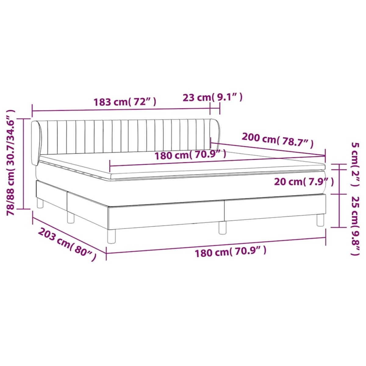 vidaXL Κρεβάτι Boxspring με Στρώμα Μαύρο 180x200 εκ. Βελούδινο