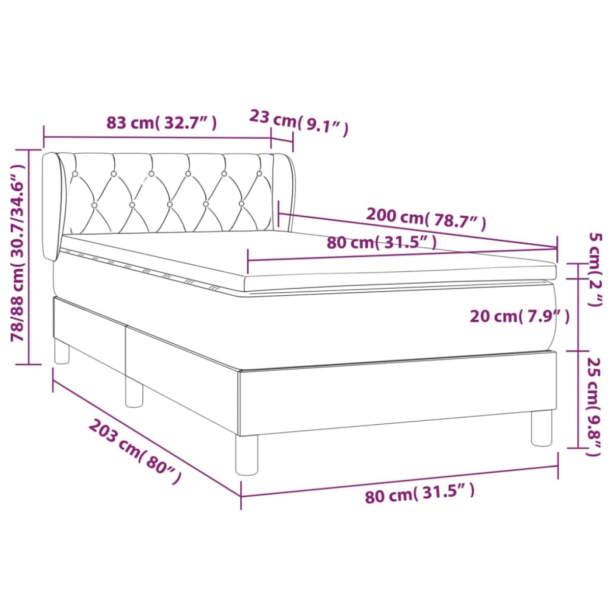 vidaXL Κρεβάτι Boxspring με Στρώμα Ροζ 80 x 200 εκ. Βελούδινο