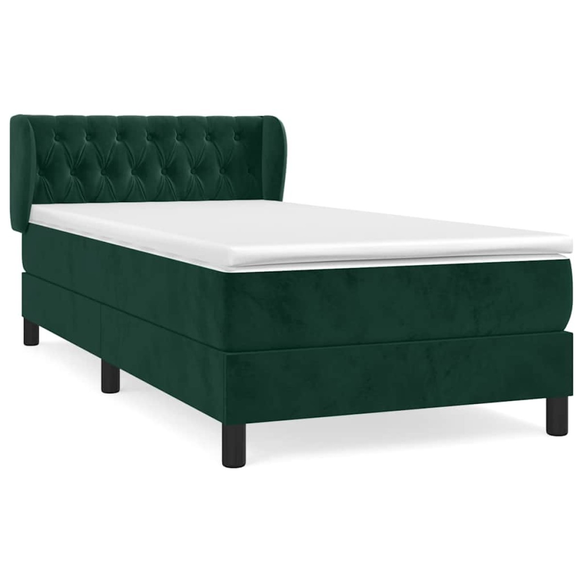 vidaXL Κρεβάτι Boxspring με Στρώμα Σκούρο Πράσινο 90x200 εκ. Βελούδινο