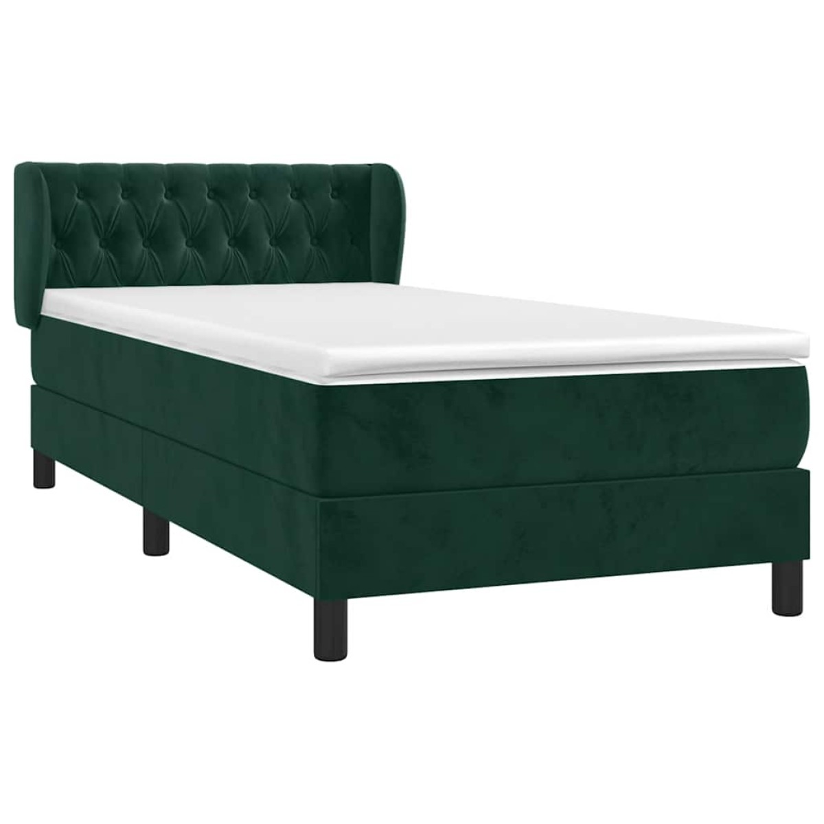 vidaXL Κρεβάτι Boxspring με Στρώμα Σκούρο Πράσινο 90x200 εκ. Βελούδινο