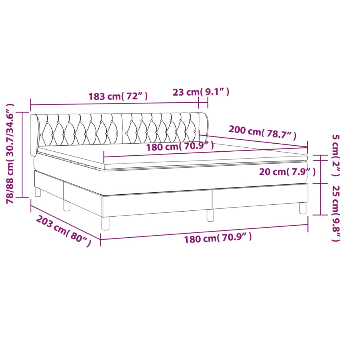 vidaXL Κρεβάτι Boxspring με Στρώμα Σκούρο Γκρι 180x200 εκ. Βελούδινο
