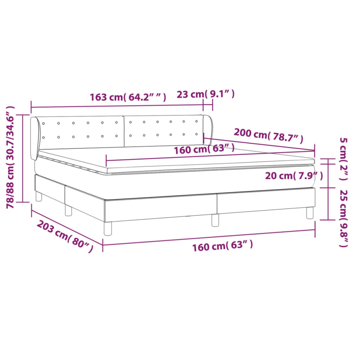 vidaXL Κρεβάτι Boxspring με Στρώμα Σκούρο Γκρι 160x200 εκ. Βελούδινο