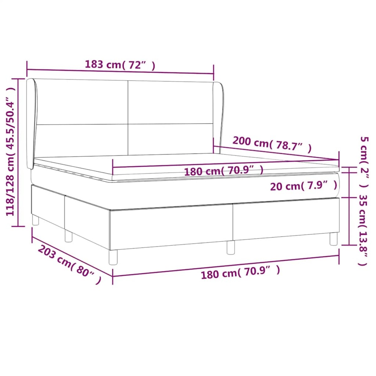 vidaXL Κρεβάτι Boxspring με Στρώμα Μαύρο 180x200 εκ. Υφασμάτινο