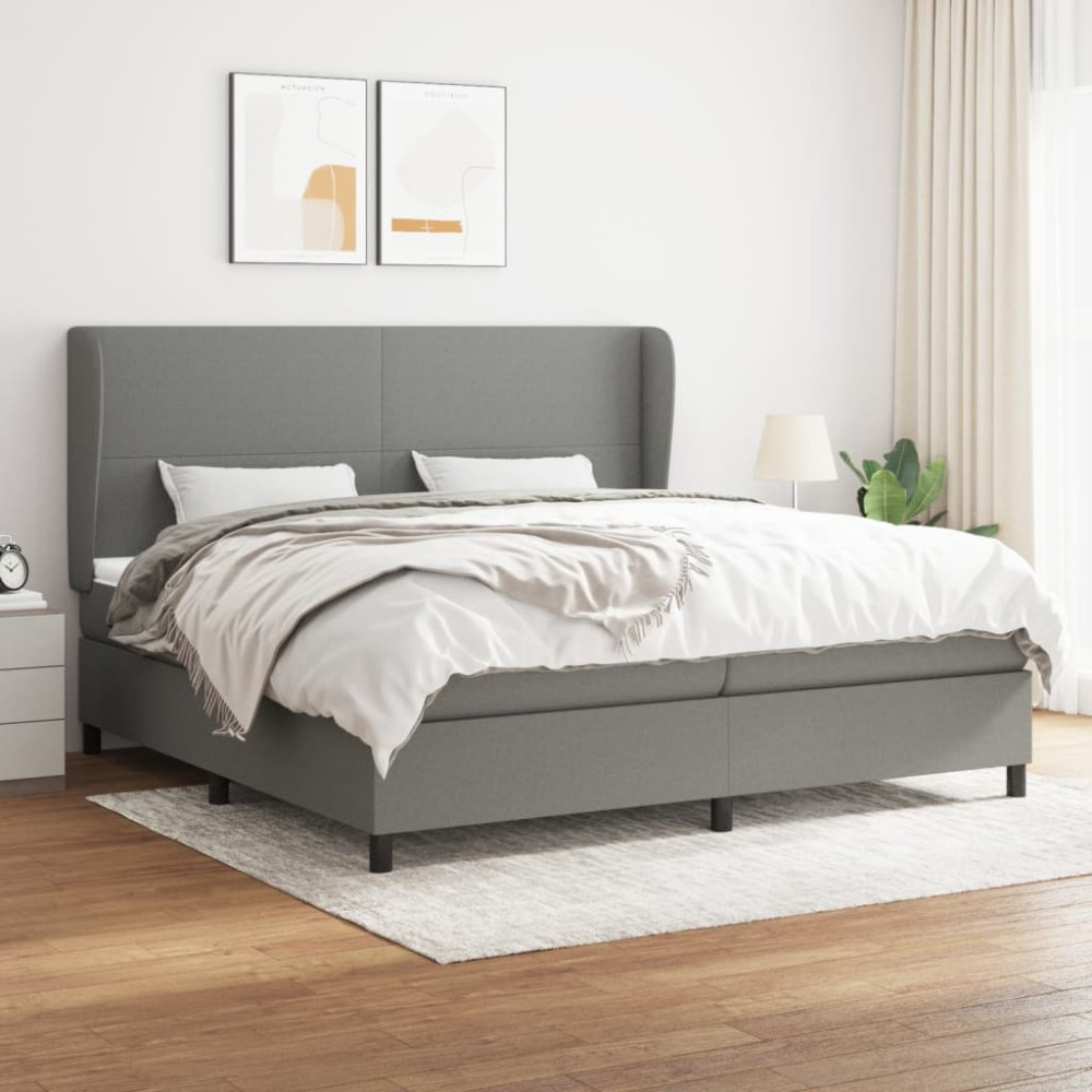 vidaXL Κρεβάτι Boxspring με Στρώμα Σκούρο Γκρι 200x200 εκ. Υφασμάτινο