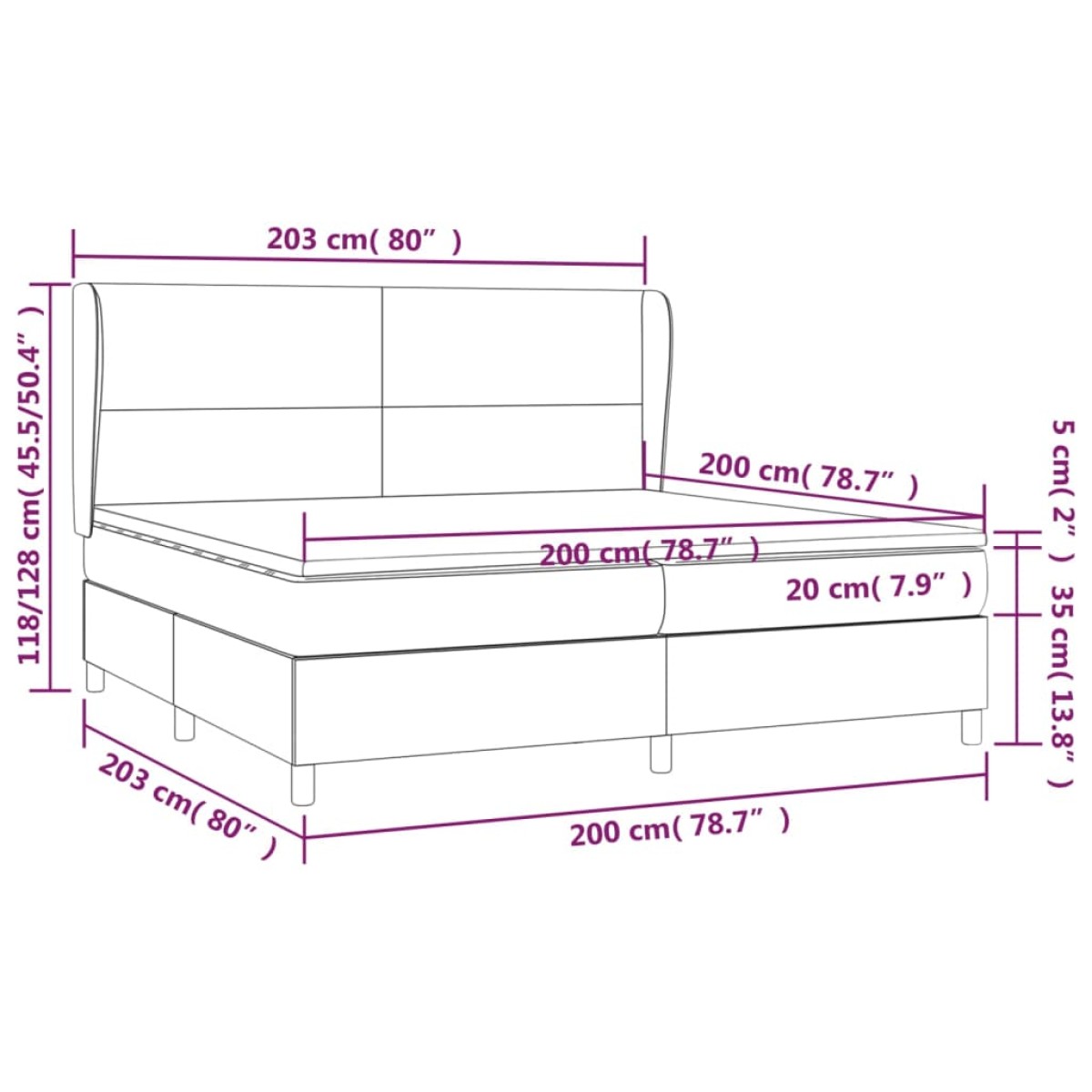 vidaXL Κρεβάτι Boxspring με Στρώμα Σκούρο Γκρι 200x200 εκ. Υφασμάτινο