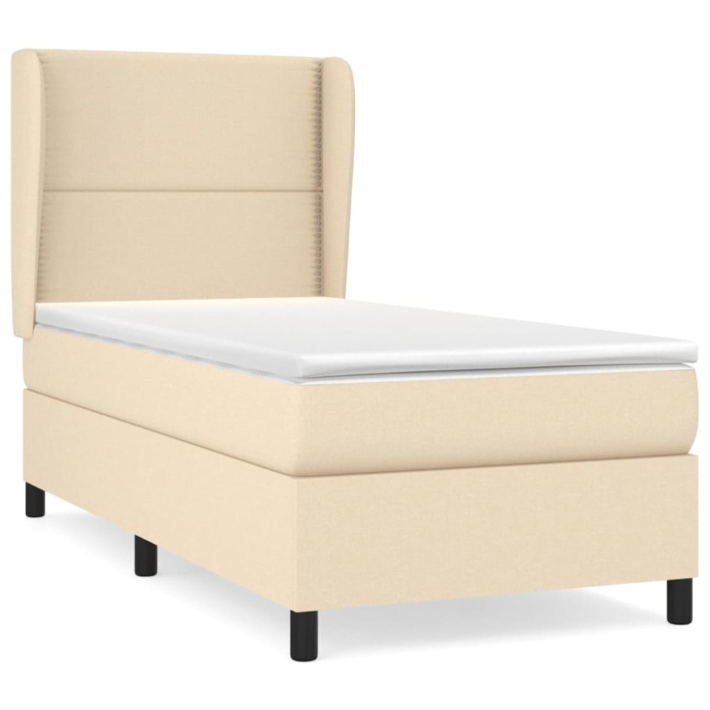 vidaXL Κρεβάτι Boxspring με Στρώμα Κρεμ 90x190 εκ.Υφασμάτινο