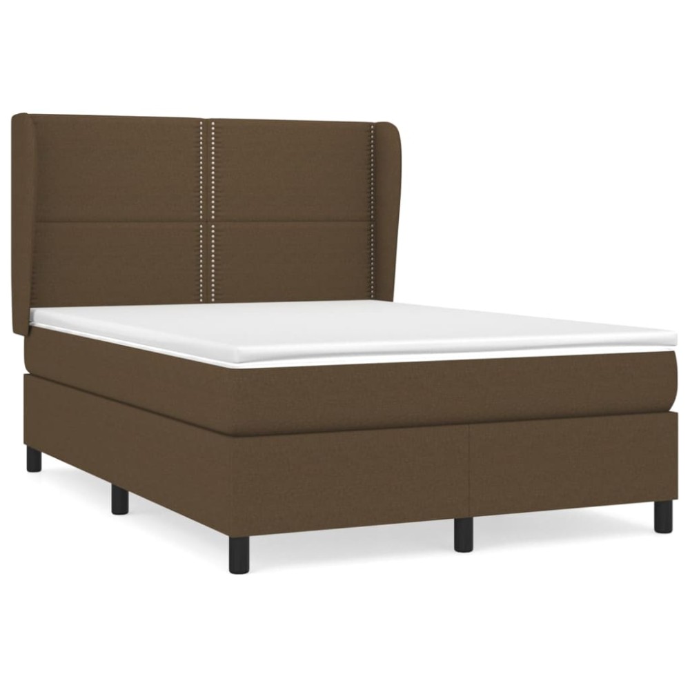vidaXL Κρεβάτι Boxspring με Στρώμα Σκούρο Καφέ 140x190 εκ. Υφασμάτινο