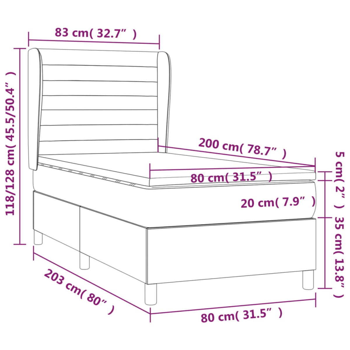 vidaXL Κρεβάτι Boxspring με Στρώμα Σκούρο Καφέ 80x200 εκ. Υφασμάτινο