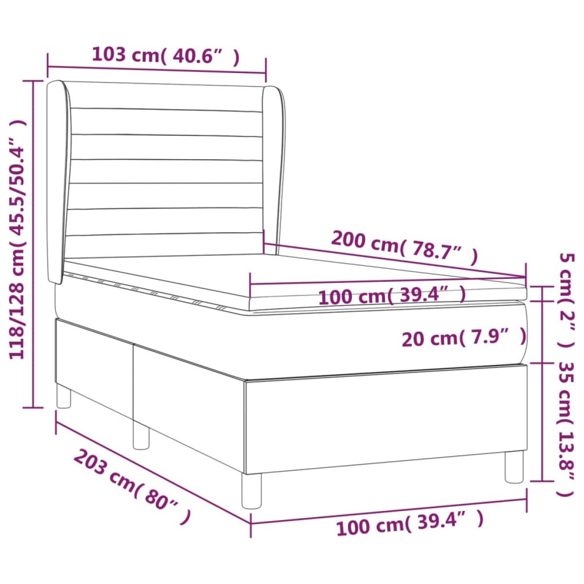 vidaXL Κρεβάτι Boxspring με Στρώμα Taupe 100 x 200 εκ. Υφασμάτινο