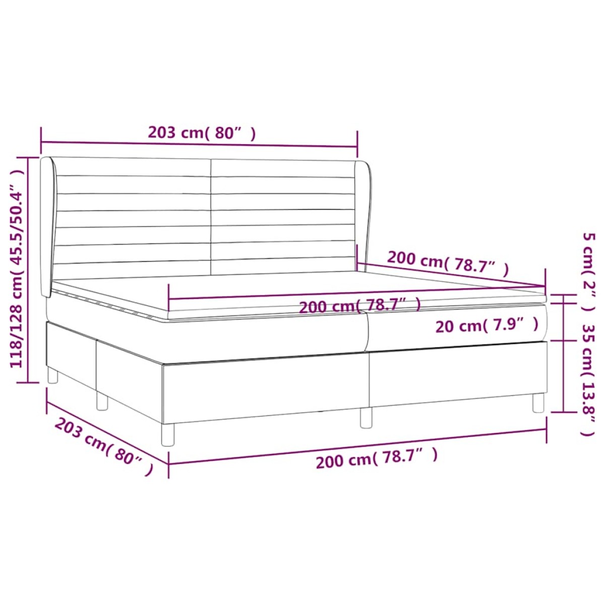 vidaXL Κρεβάτι Boxspring με Στρώμα Μαύρο 200x200 εκ. Υφασμάτινο