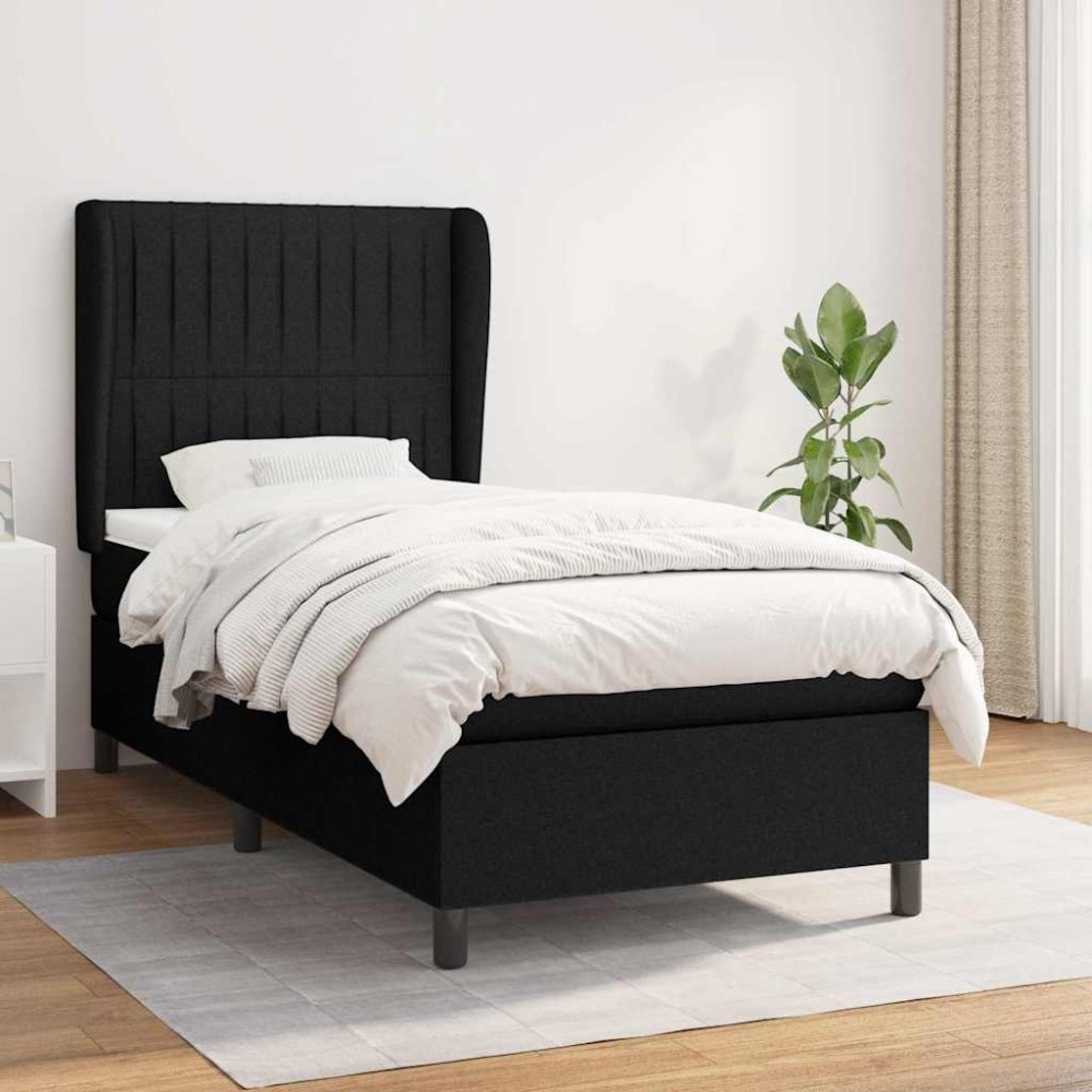 vidaXL Κρεβάτι Boxspring με Στρώμα Μαύρο 100 x 200 εκ. Υφασμάτινο