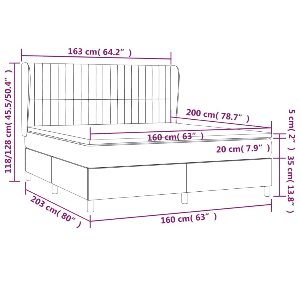 vidaXL Κρεβάτι Boxspring με Στρώμα Κρεμ 160x200 εκ. Υφασμάτινο