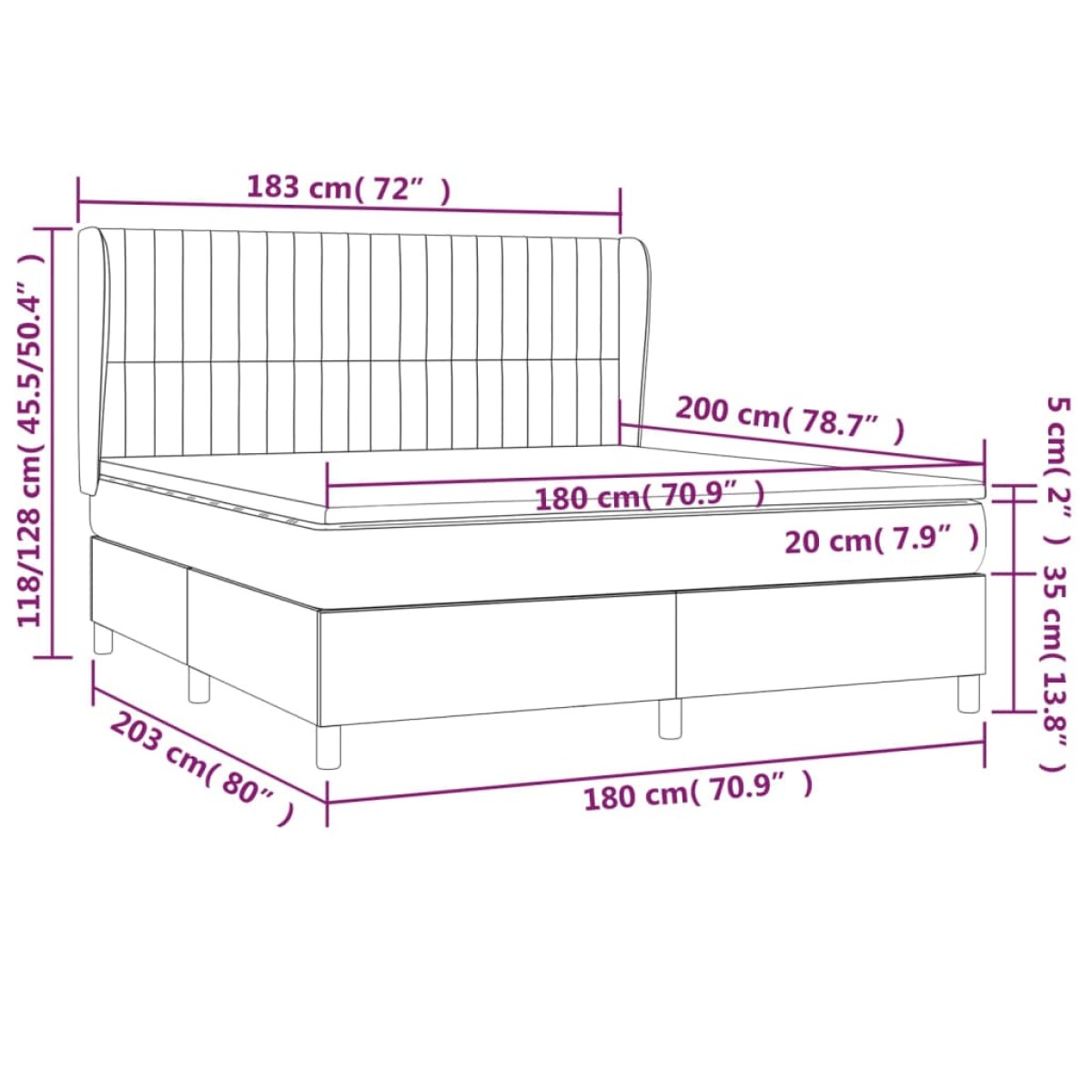 vidaXL Κρεβάτι Boxspring με Στρώμα Σκούρο Καφέ 180x200 εκ Υφασμάτινο