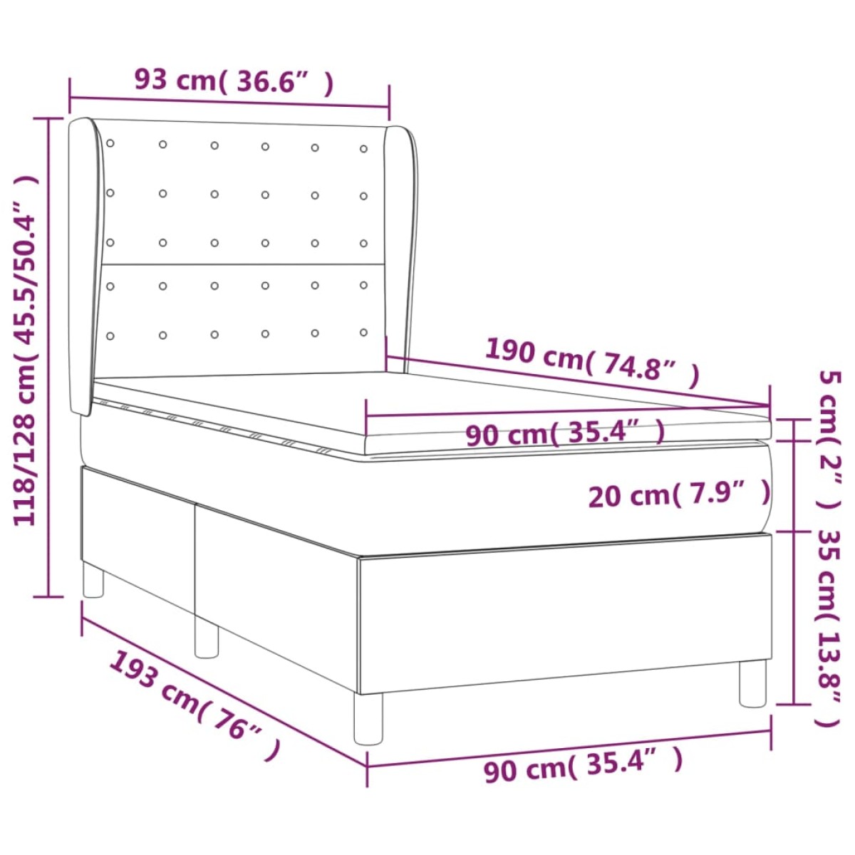 vidaXL Κρεβάτι Boxspring με Στρώμα Μπλε 90x190 εκ.Υφασμάτινο