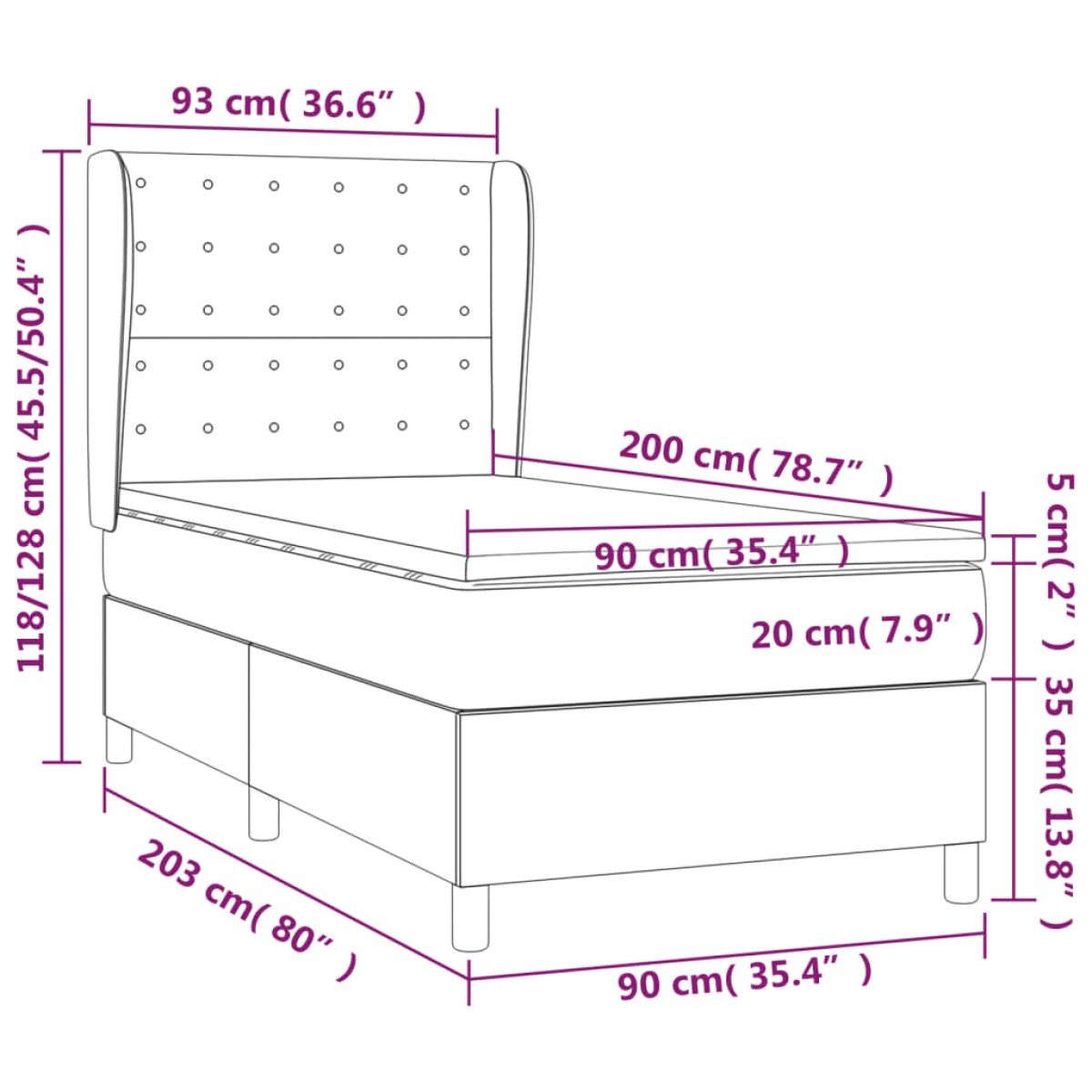 vidaXL Κρεβάτι Boxspring με Στρώμα Σκούρο Γκρι 90x200 εκ. Υφασμάτινο