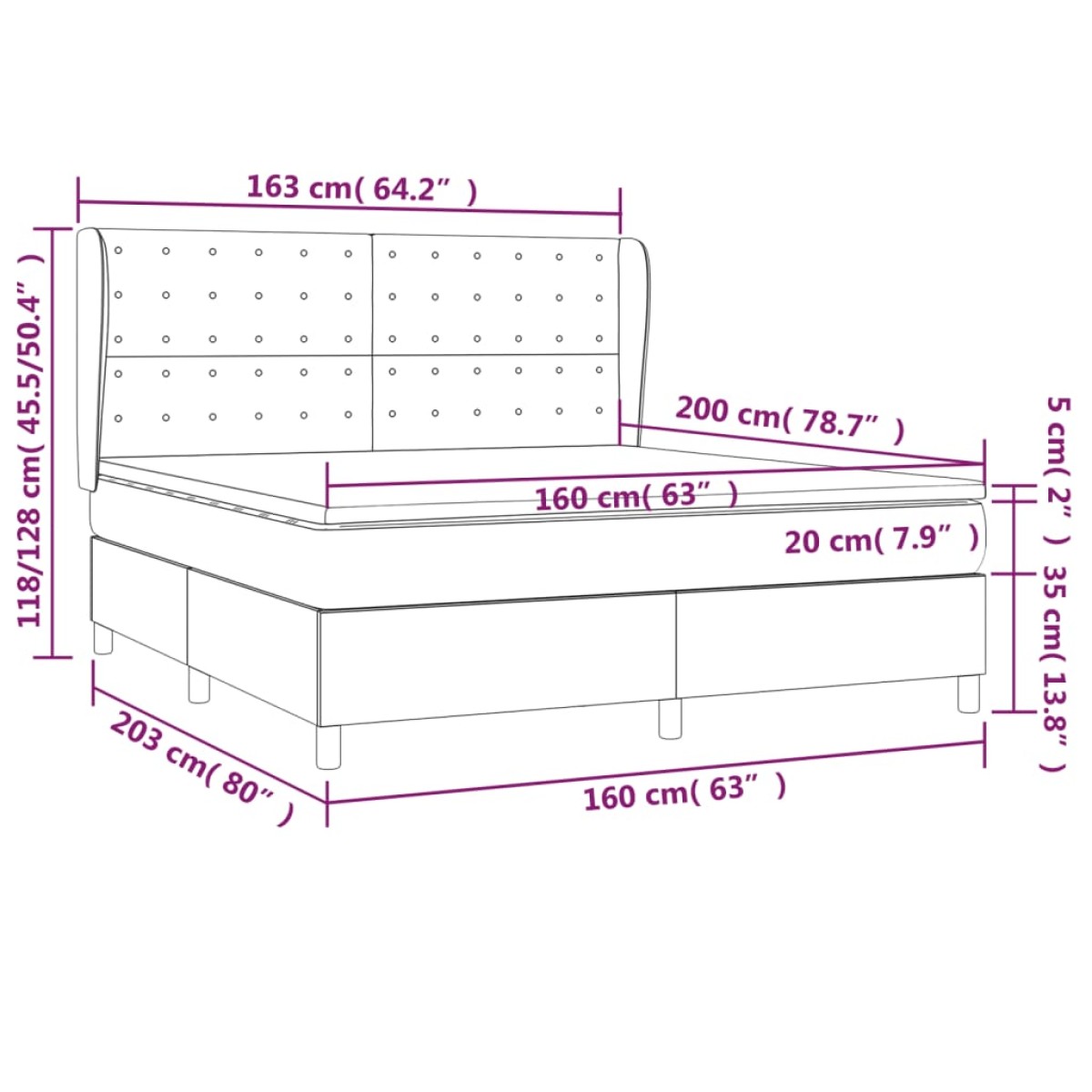 vidaXL Κρεβάτι Boxspring με Στρώμα Σκούρο Καφέ 160x200 εκ Υφασμάτινο