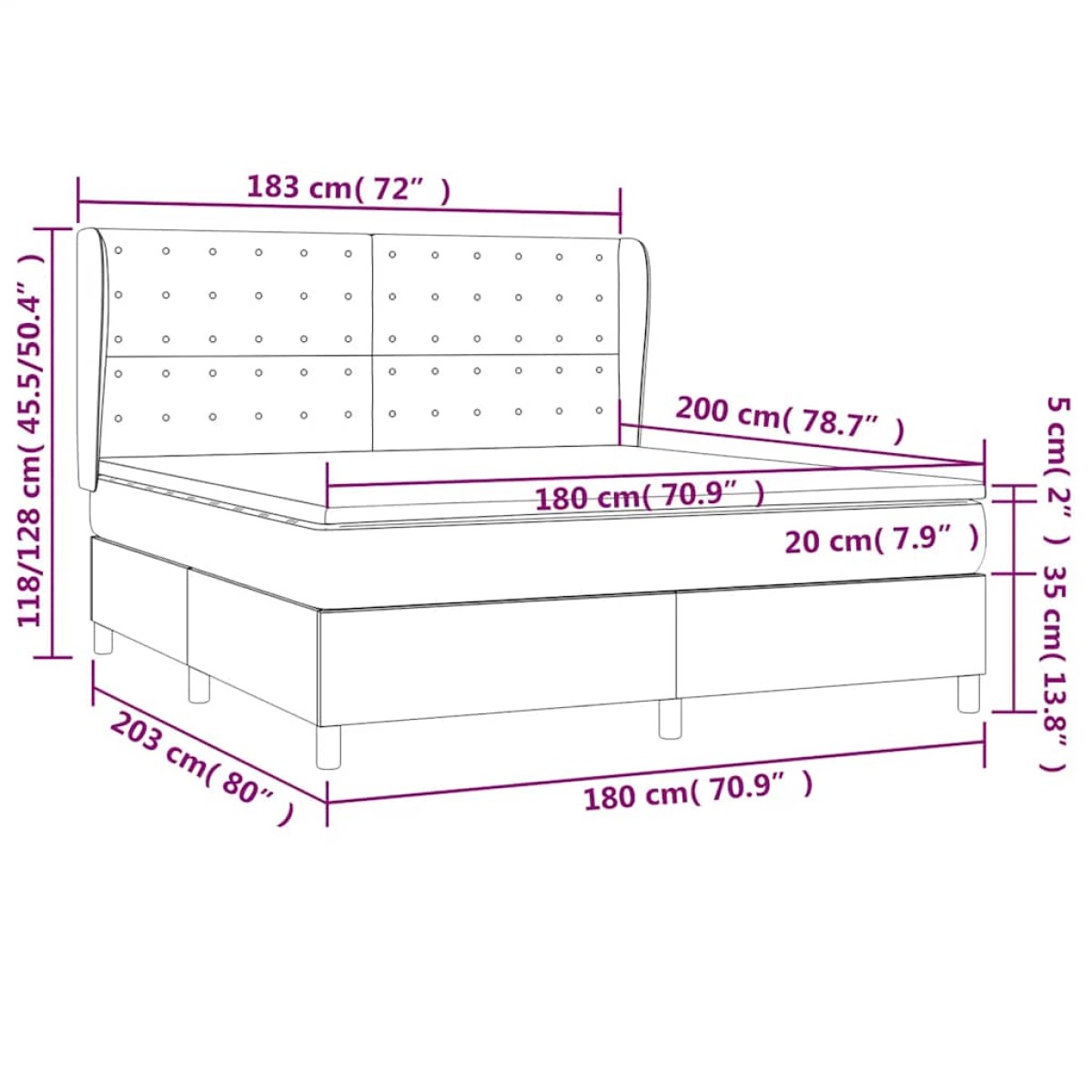 vidaXL Κρεβάτι Boxspring με Στρώμα Μαύρο 180x200 εκ. Υφασμάτινο