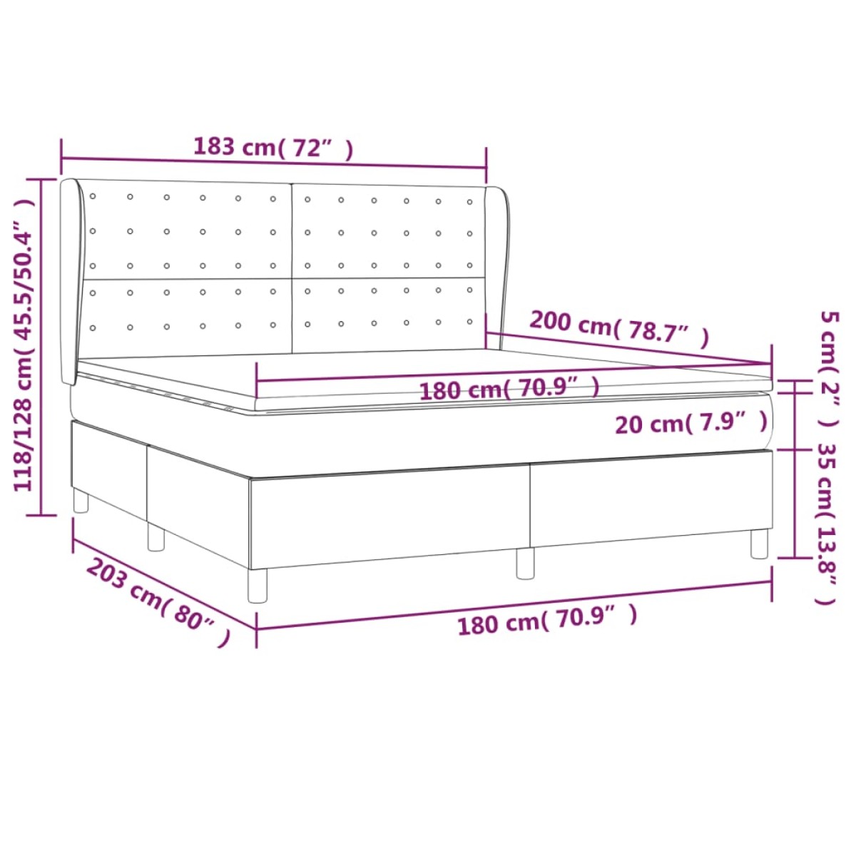 vidaXL Κρεβάτι Boxspring με Στρώμα Κρεμ 180x200 εκ. Υφασμάτινο