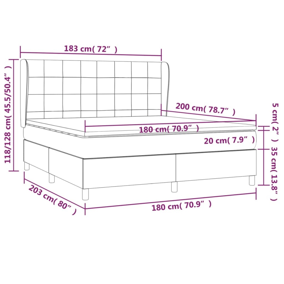 vidaXL Κρεβάτι Boxspring με Στρώμα Μπλε 180x200 εκ. Υφασμάτινο