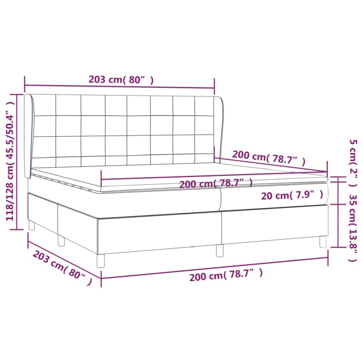 vidaXL Κρεβάτι Boxspring με Στρώμα Σκούρο Καφέ 200x200 εκ. Υφασμάτινο