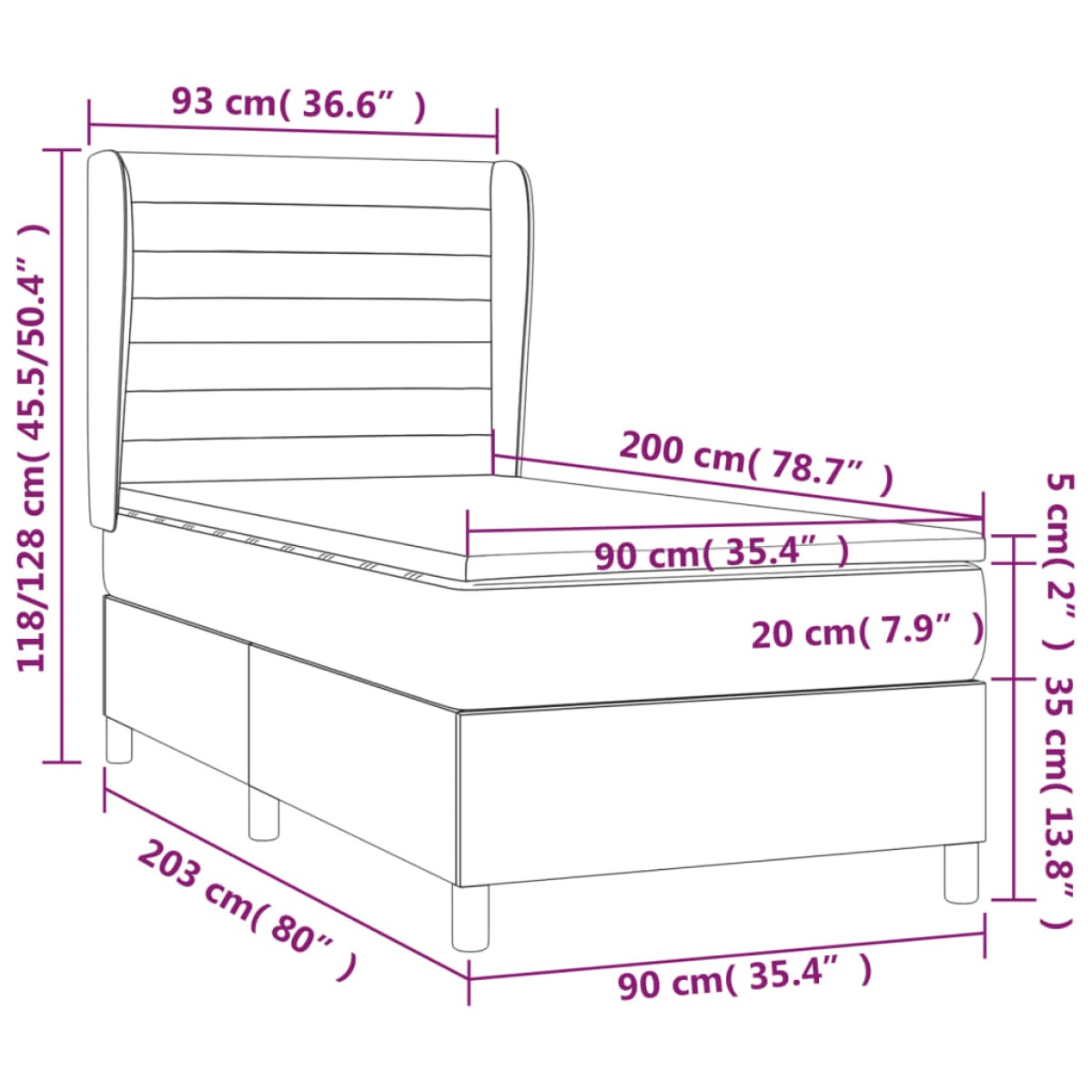 vidaXL Κρεβάτι Boxspring με Στρώμα Μπλε 90x200 εκ.Υφασμάτινο