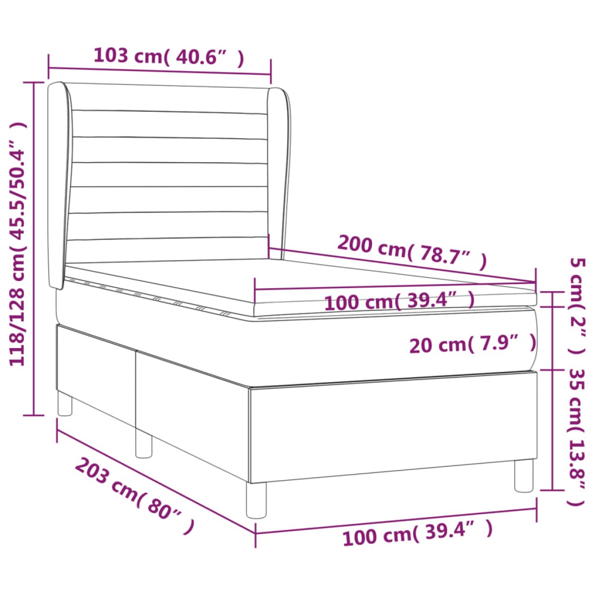 vidaXL Κρεβάτι Boxspring με Στρώμα Σκούρο Καφέ 100x200 εκ. Υφασμάτινο