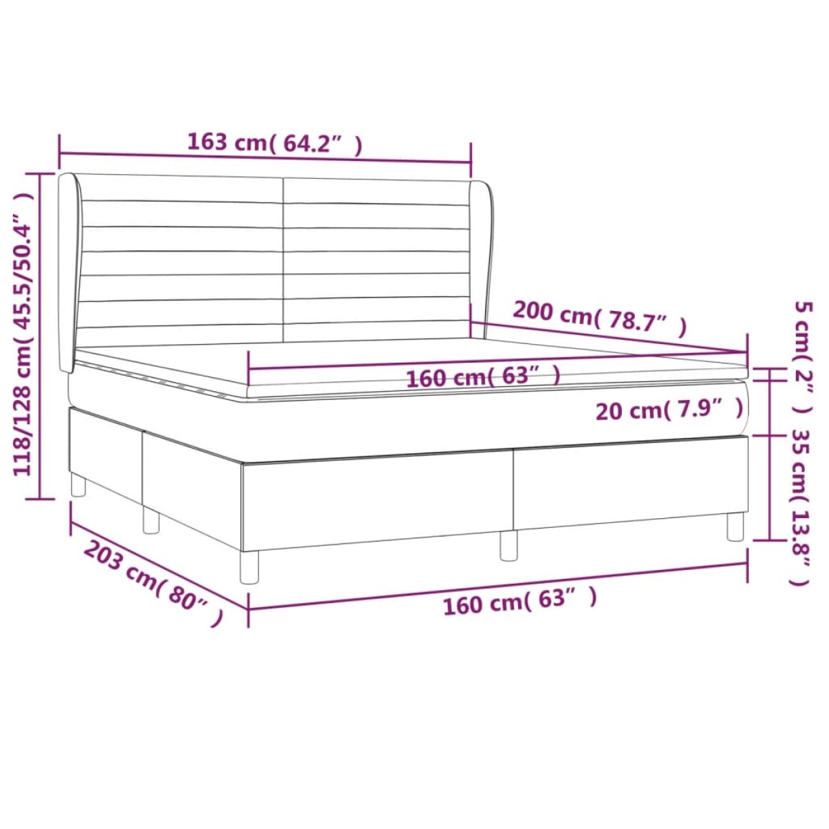 vidaXL Κρεβάτι Boxspring με Στρώμα Σκούρο Καφέ 160x200 εκ Υφασμάτινο