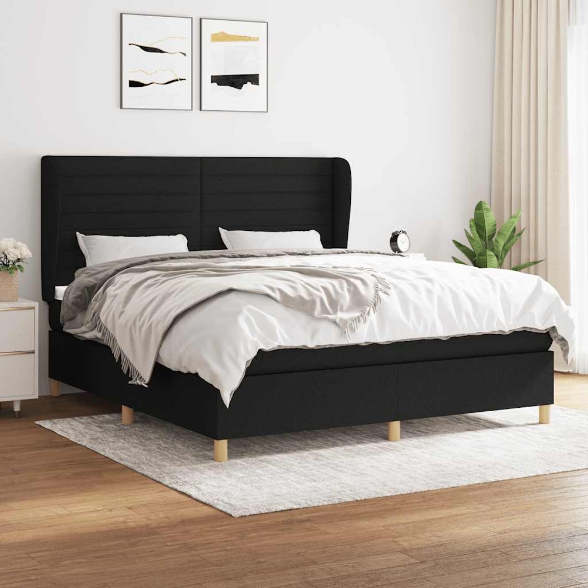 vidaXL Κρεβάτι Boxspring με Στρώμα Μαύρο 180x200 εκ. Υφασμάτινο