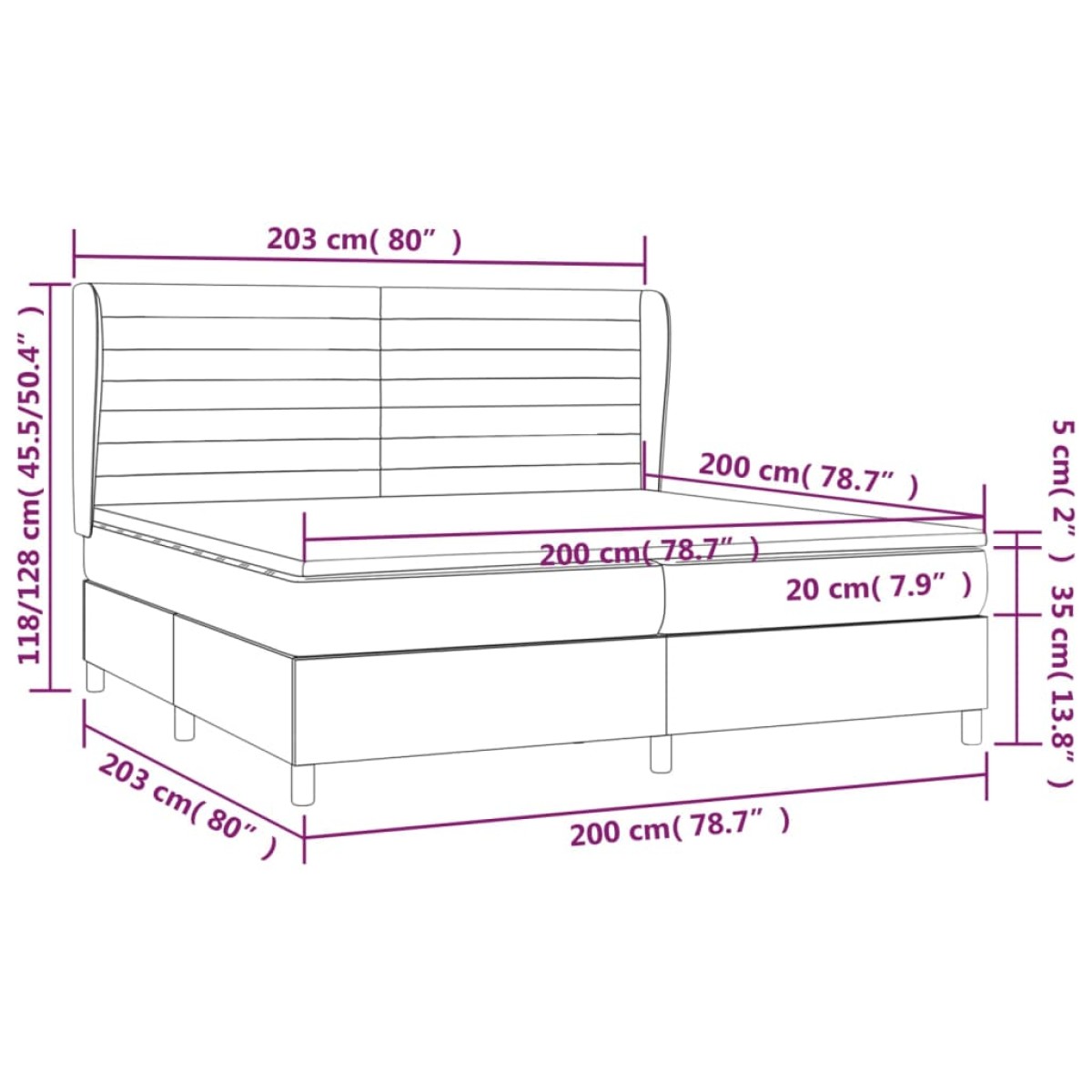 vidaXL Κρεβάτι Boxspring με Στρώμα Σκούρο Γκρι 200x200 εκ. Υφασμάτινο