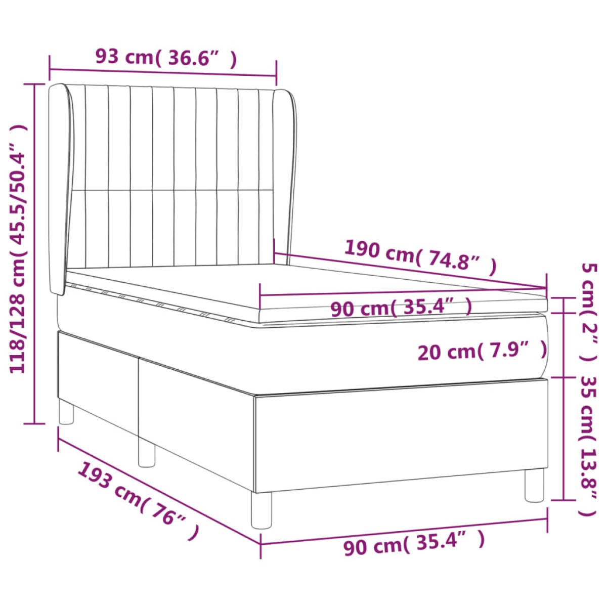 vidaXL Κρεβάτι Boxspring με Στρώμα Ανοιχτό Γκρι 90x190 εκ. Υφασμάτινο