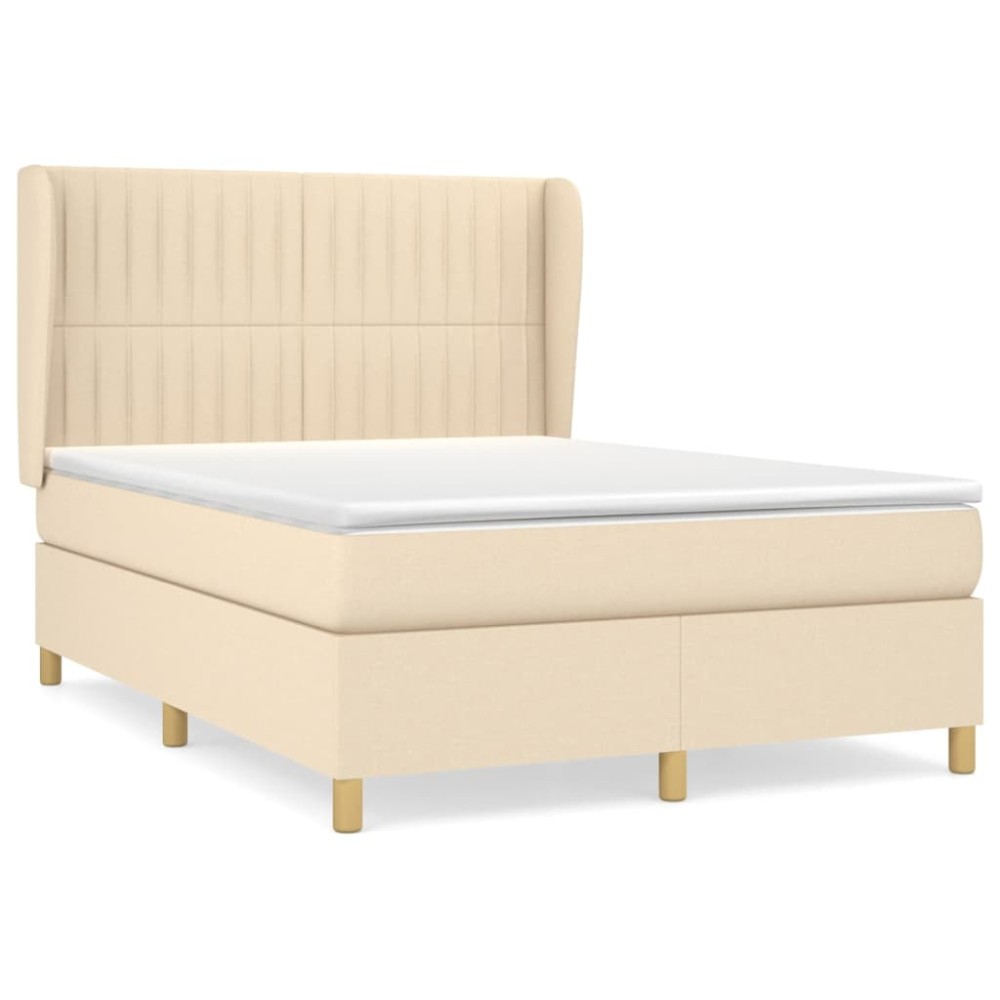 vidaXL Κρεβάτι Boxspring με Στρώμα Κρεμ 140x190 εκ. Υφασμάτινο