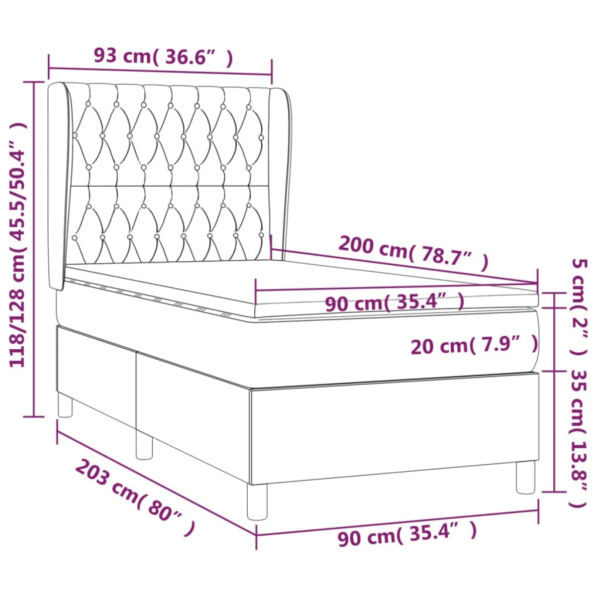 vidaXL Κρεβάτι Boxspring με Στρώμα Taupe 90x200 εκ. Υφασμάτινο