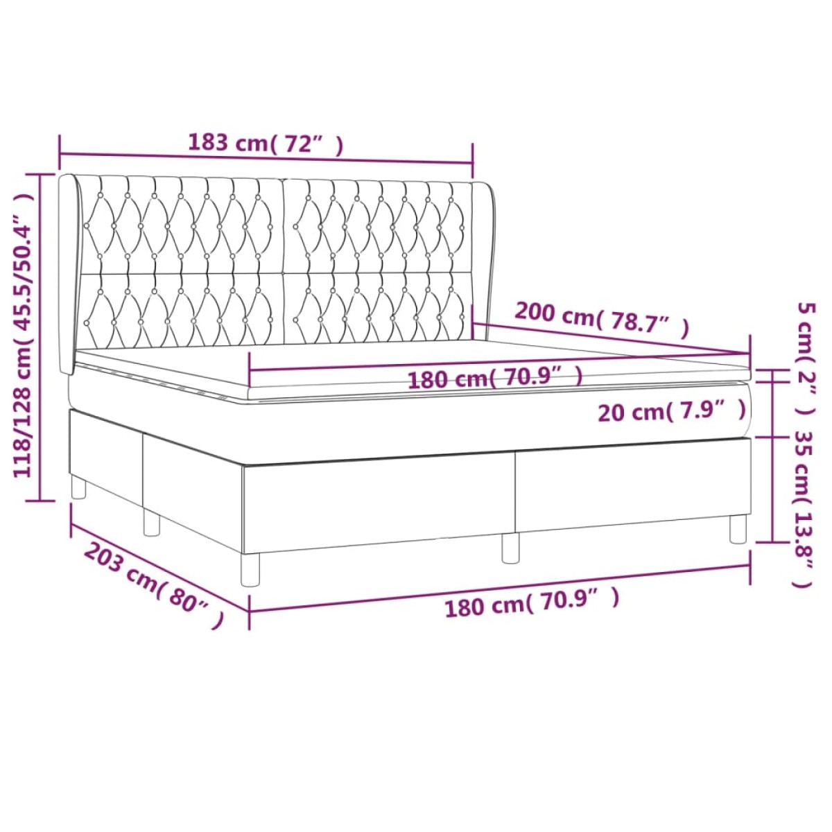 vidaXL Κρεβάτι Boxspring με Στρώμα Σκούρο Καφέ 180x200 εκ Υφασμάτινο