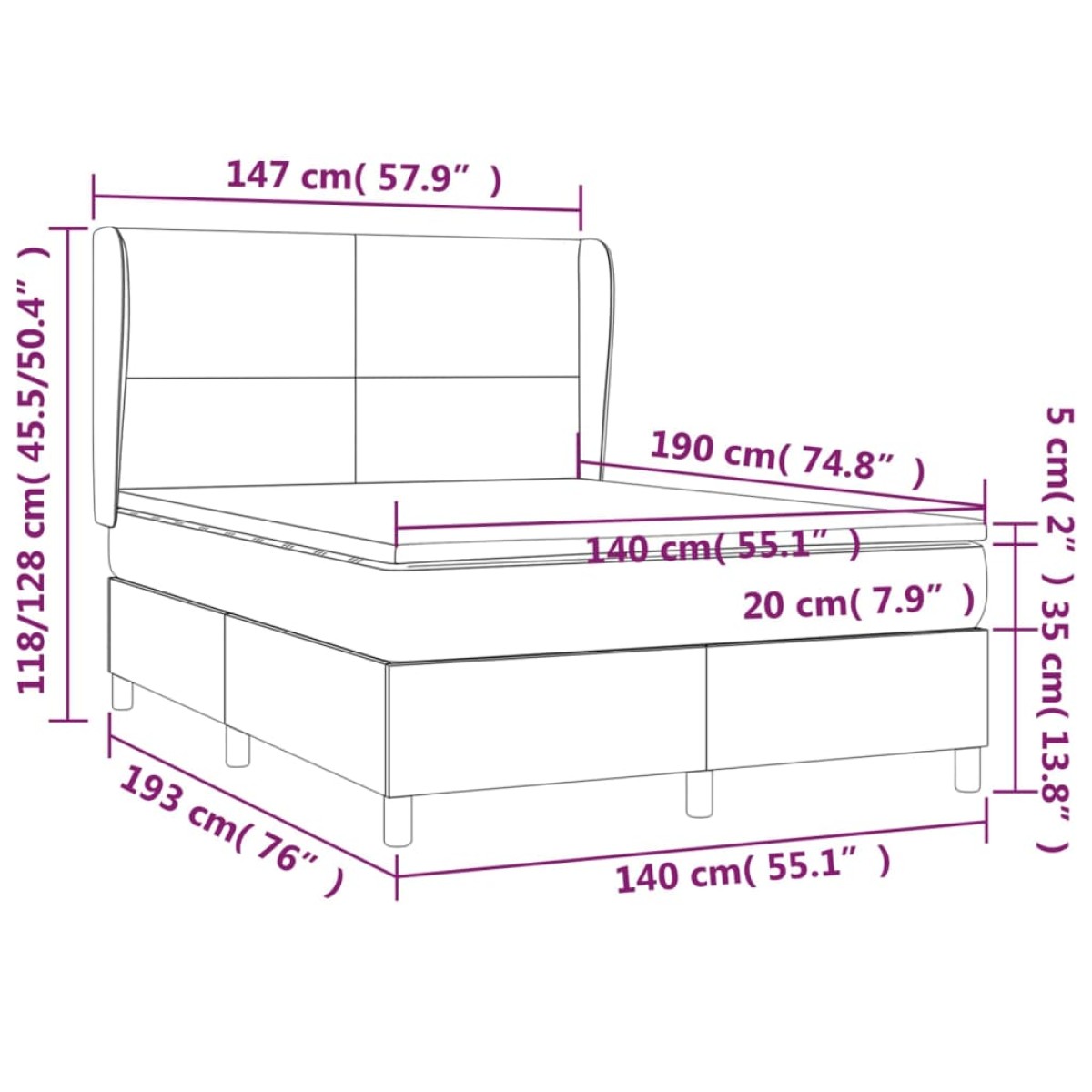 vidaXL Κρεβάτι Boxspring με Στρώμα Καπουτσίνο 140x190εκ.από Συνθ.Δέρμα