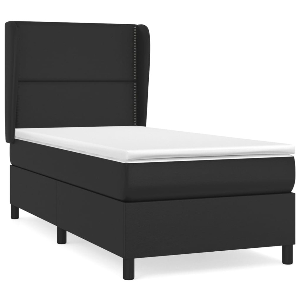 vidaXL Κρεβάτι Boxspring με Στρώμα Μαύρο 90x190εκ. από Συνθετικό Δέρμα